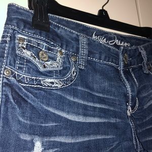 Distressed denim short shorts